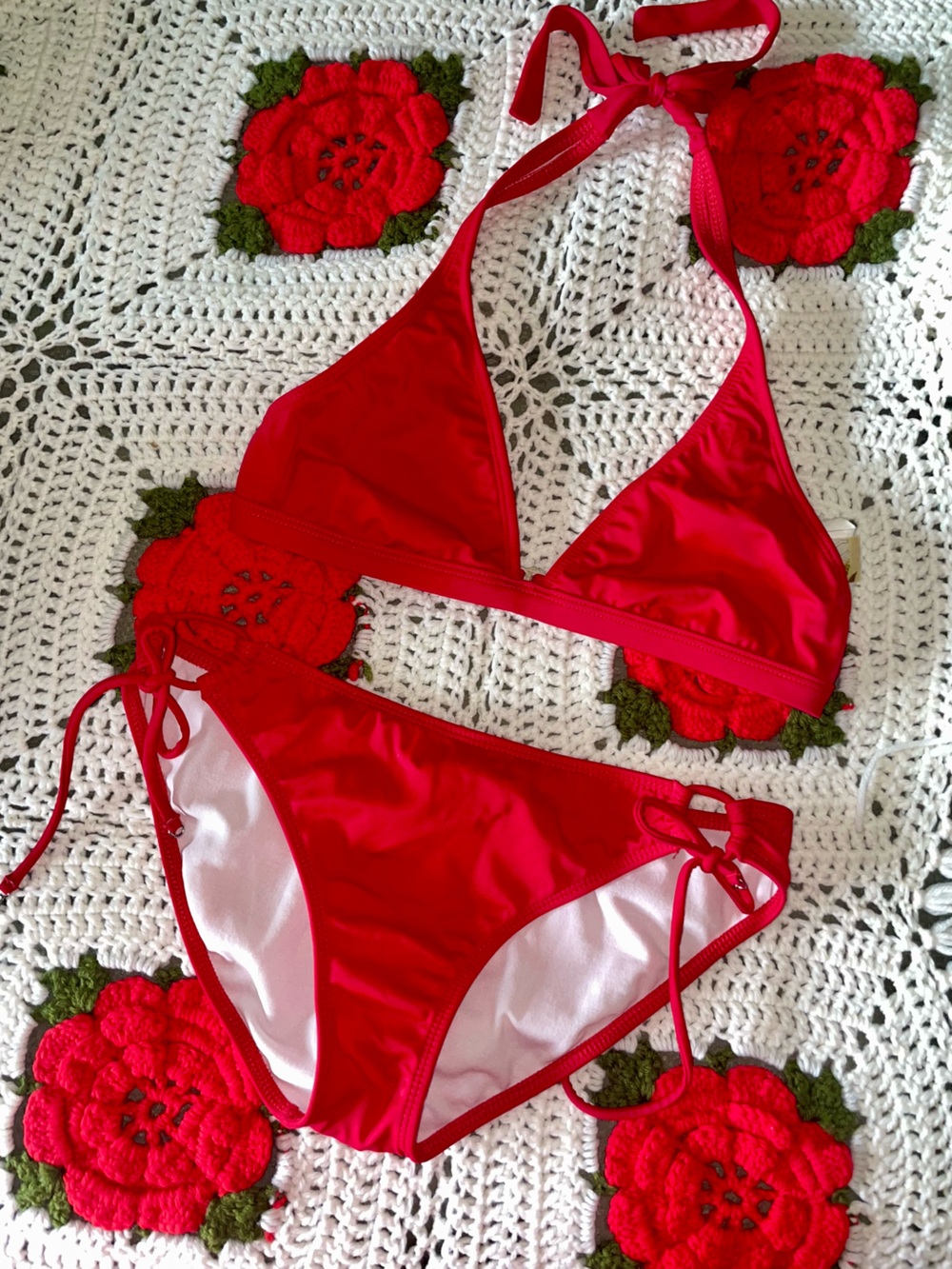 ROXY Red Triangle Halter Bikini Set - Large
